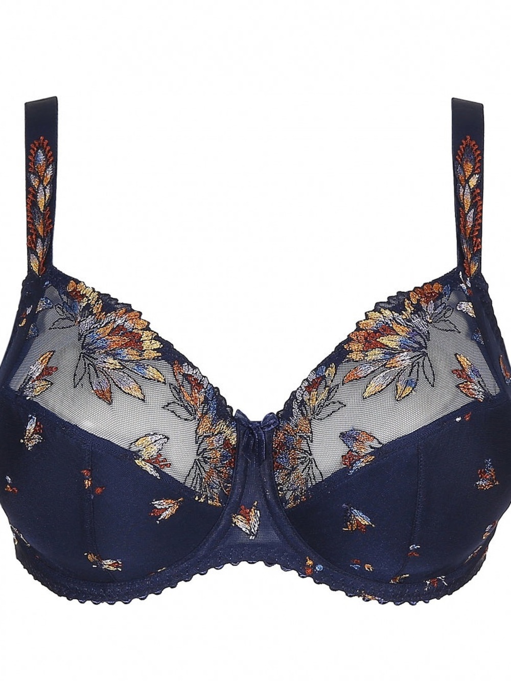 Prima Donna Lace Full Cup Bra Women’s Size 70E Floral Unlined Navy Embroidered